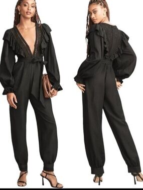 Farm Rio Black Laces and Ruffles Jumpsuit